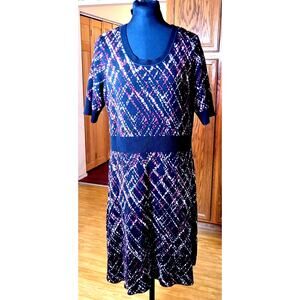 Womens Sweater Dress XL P Knit Black Red A Line Grandma Career Church Modest